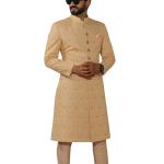Lucknowi Embroidered Peach Achkan Churidar Set | Jaipurio